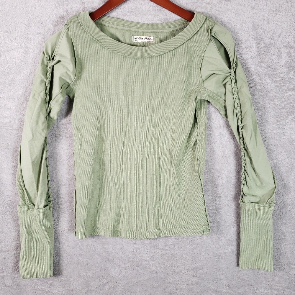 Free People We The Free Daisy Ribbed Braided Cotton T-Shirt S